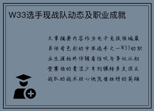 W33选手现战队动态及职业成就
